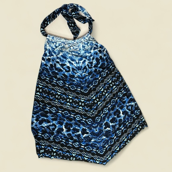 Aqua Green Asymmetrical High Neck Halter Tie Tankini Top in Shades of Blue - Picture 3 of 6